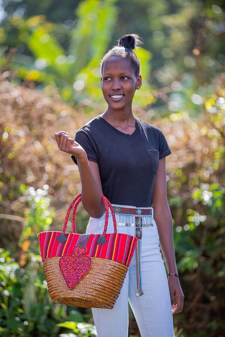 Handwoven Kikoy & Sisal Basket - Colorful African Storage Basket