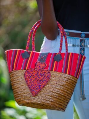 Handwoven Kikoy & Sisal Basket - Colorful African Storage Basket