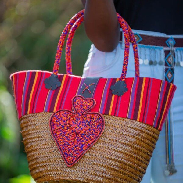 Handwoven Kikoy & Sisal Basket - Colorful African Storage Basket