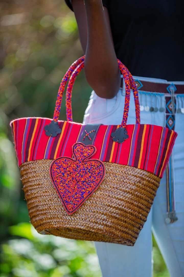 Handwoven Kikoy & Sisal Basket - Colorful African Storage Basket