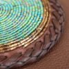 Emerald Dusk Beaded Coaster - Green & Gold with Leather Trim