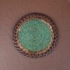 Emerald Dusk Beaded Coaster – Green & Gold with Leather Trim