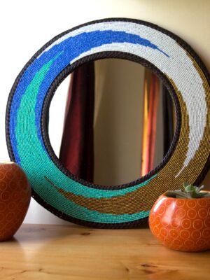 Ocean Wave Beaded Mirror 2_edited 16 inch Ocean Wave Design Beaded Mirror – Handmade African Wall Art