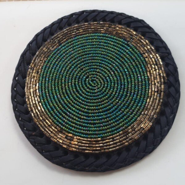 Handmade Green & Gold Beaded Coasters
