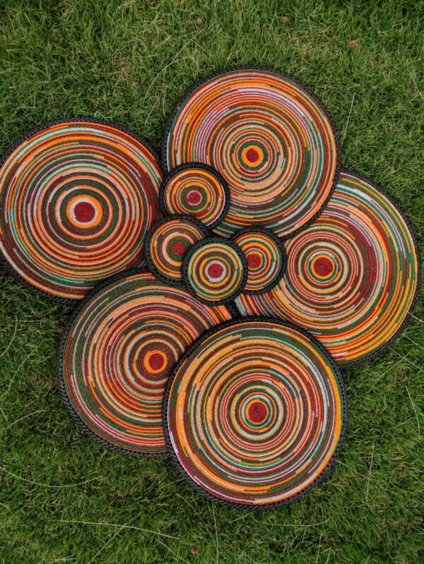 Sunset Glow Beaded Coaster - Orange with Leather Trim Sunset Glow Beaded Coaster - Orange with Leather Trim