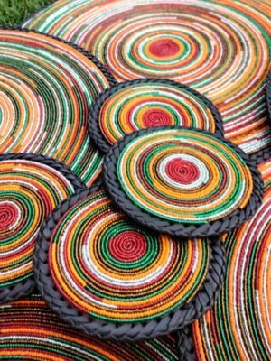 WhatsApp Image 2022-03-14 at 7.25.04 PM Sunset Glow Beaded Coaster - Orange with Leather Trim