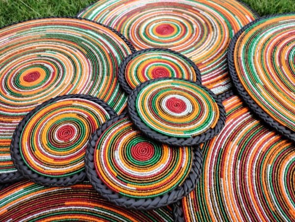 WhatsApp Image 2022-03-14 at 7.25.04 PM Sunset Glow Beaded Coaster - Orange with Leather Trim