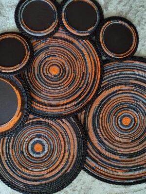 Amber Horizon Half-Beaded Coaster – Orange & Leather Fusion Amber Horizon Half-Beaded Coaster – Orange & Leather Fusion