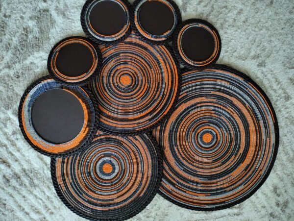 Amber Horizon Half-Beaded Coaster – Orange & Leather Fusion