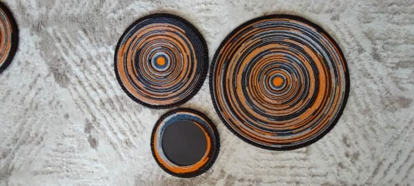 Amber Horizon Half-Beaded Coaster – Orange & Leather Fusion