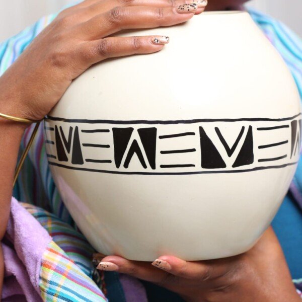 White Soapstone Vase - Handcarved African Home Decor