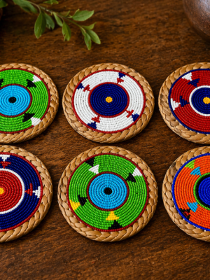 Multicolored Radiance Coasters - Handcrafted Beaded Table Décor