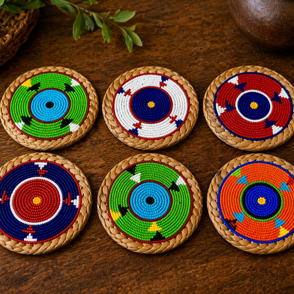 Multicolored Radiance Coasters - Handcrafted Beaded Table Décor