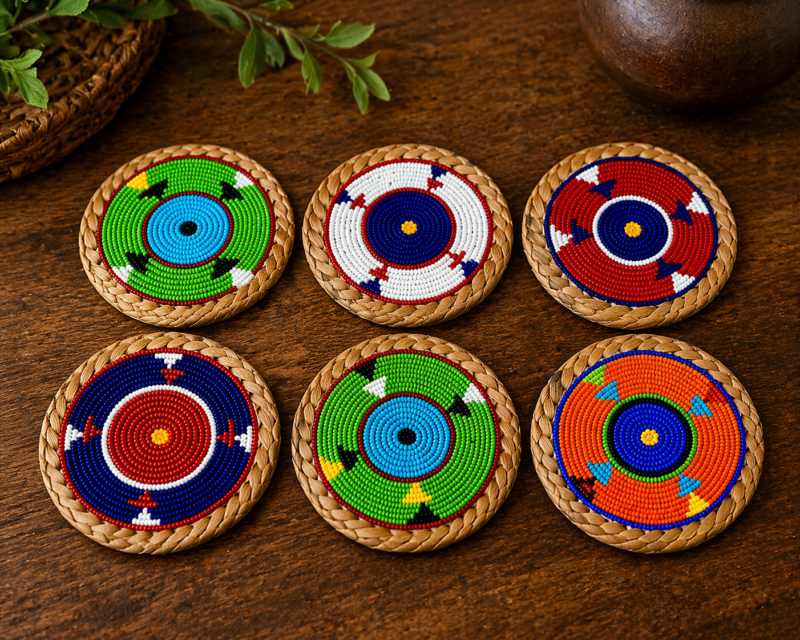 Multicolored Radiance Coasters - Handcrafted Beaded Table Décor