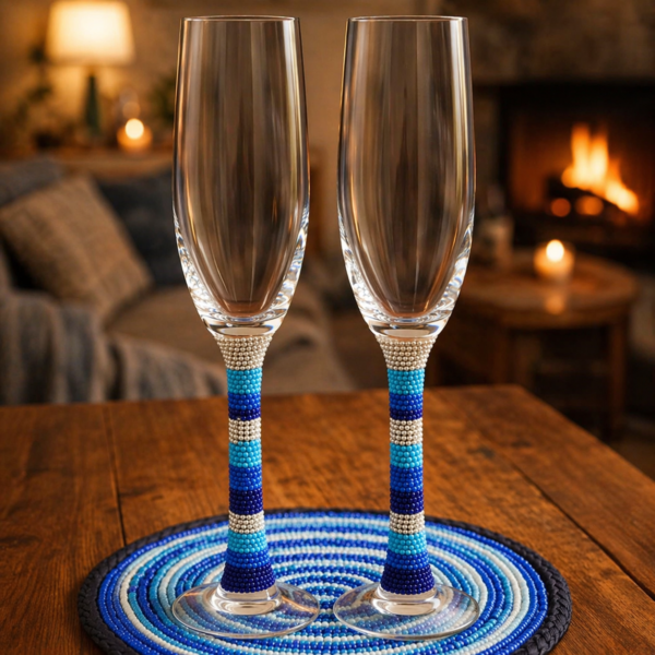 Elegant Navy Blue Beaded Wine Glass – Handmade