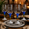Elegant Navy Blue Beaded Wine Glass – Handmade