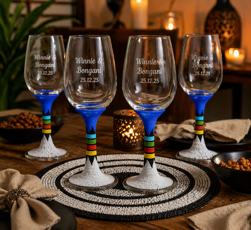 Elegant Navy Blue Beaded Wine Glass – Handmade