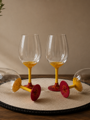 Hand-Beaded Yellow and Red Wine Glass – Handmade