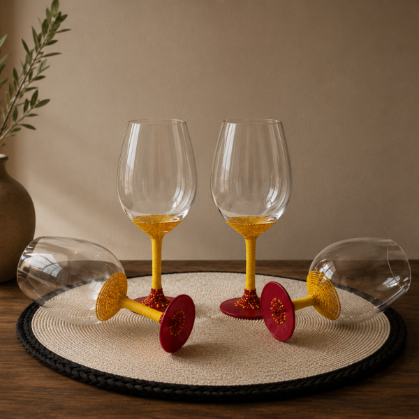 Hand-Beaded Yellow and Red Wine Glass – Handmade