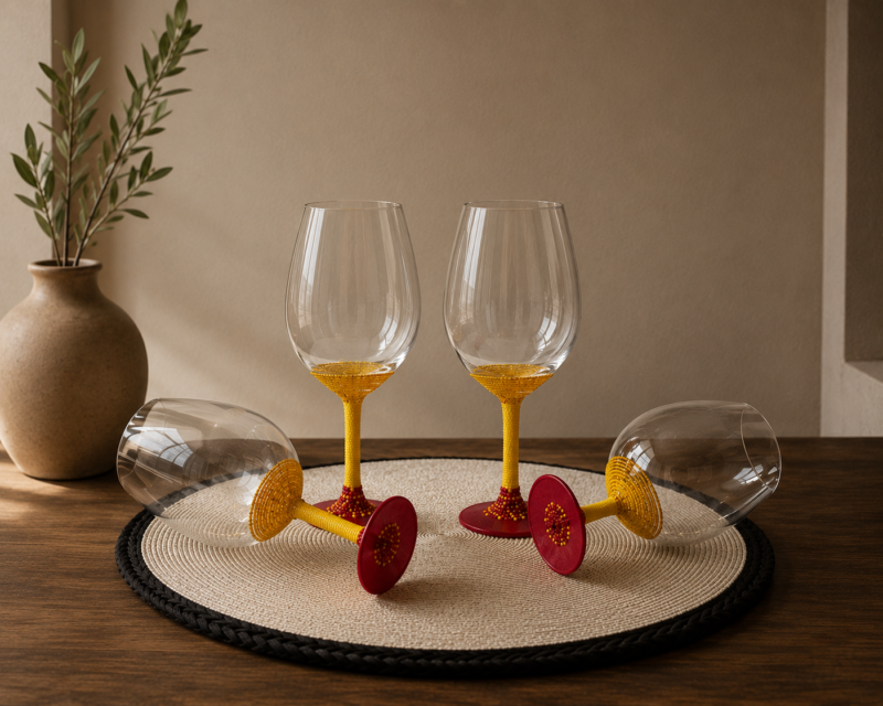 Hand-Beaded Yellow and Red Wine Glass – Handmade