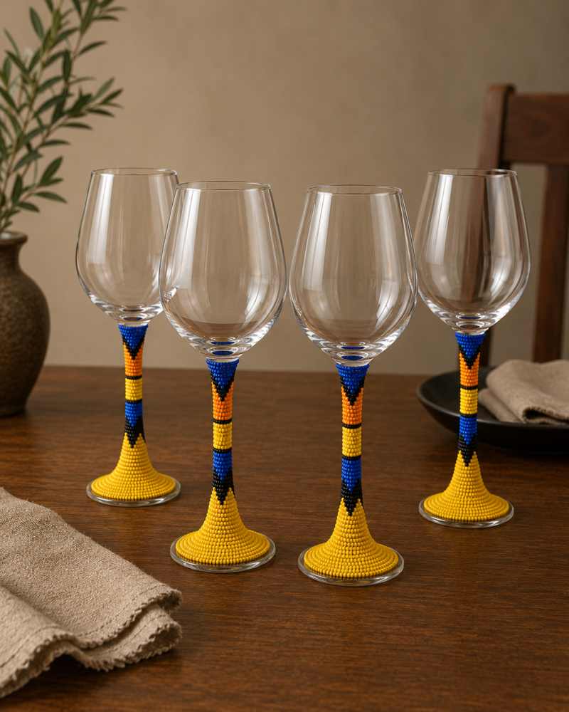 Sunburst Harmony Hand-Beaded Wine Glass