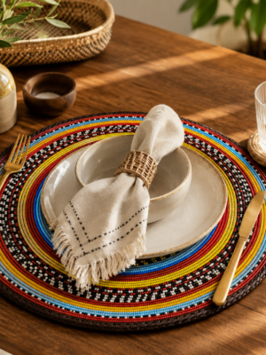 Unique 13-Inch Multicolored Beaded Placemat – Handcrafted Kenyan Table Art