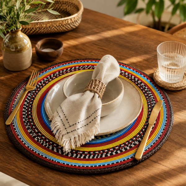 Unique 13-Inch Multicolored Beaded Placemat – Handcrafted Kenyan Table Art
