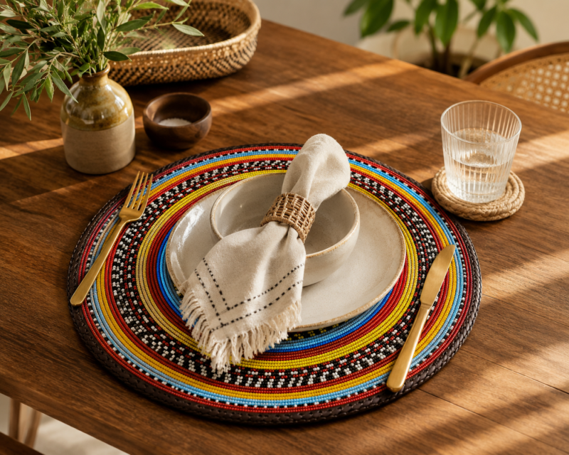 Unique 13-Inch Multicolored Beaded Placemat – Handcrafted Kenyan Table Art