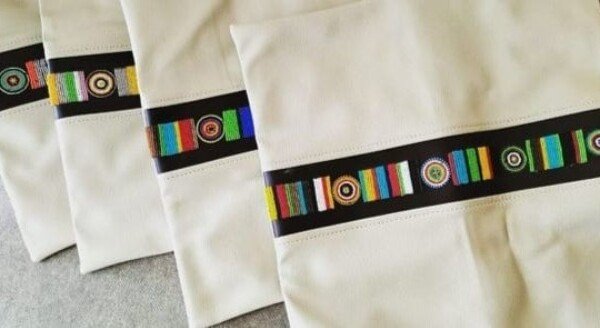 White Patterned Leather Beaded Pillow Cover