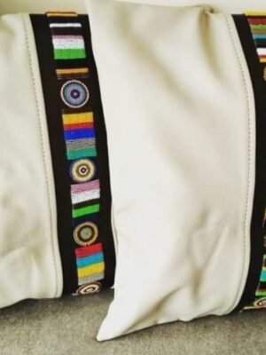 Elegant White Patterned Beaded Pillow Cover Elegant White Patterned Beaded Pillow Cover