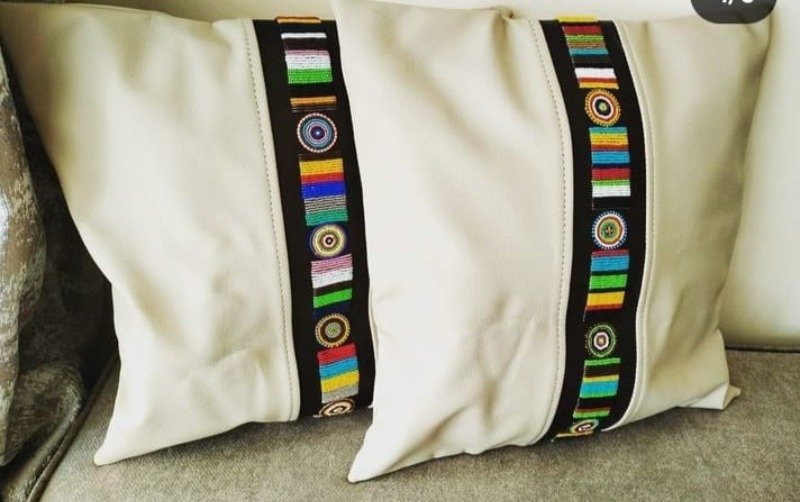 Elegant White Patterned Beaded Pillow Cover