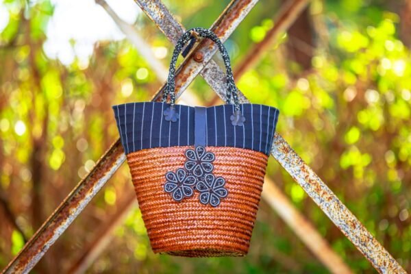 Unique Black Kikoy Sisal Basket Unique Black Kikoy Sisal Basket