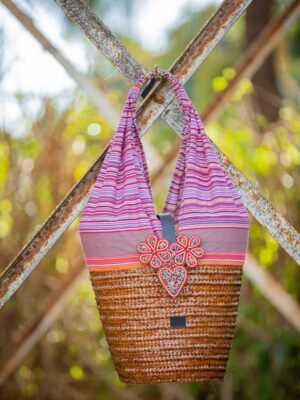 Stylish Purple Kikoy Sisal Basket – Unique Handmade Women’s Handbag