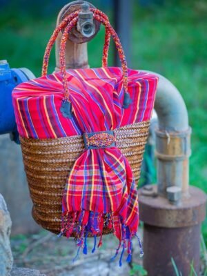 Spacious Pink Kikoy Sisal Basket - Handmade Women’s Bag
