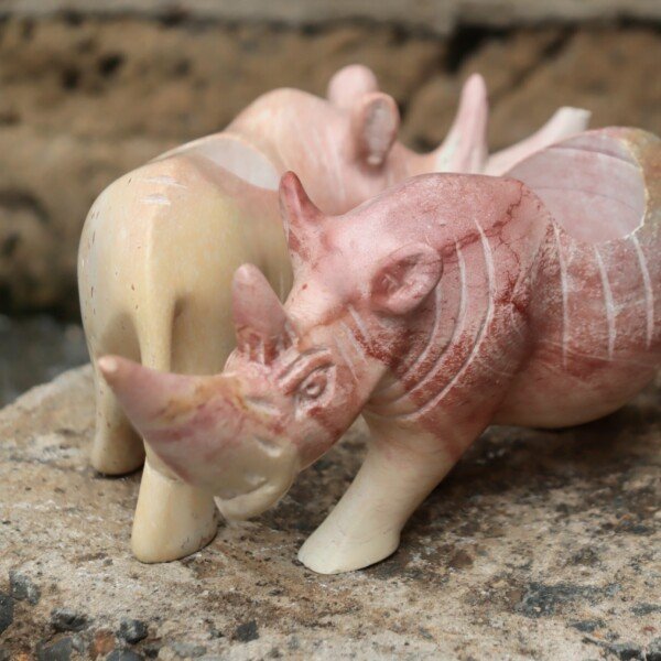 10-inch rhino soapstone candle holders