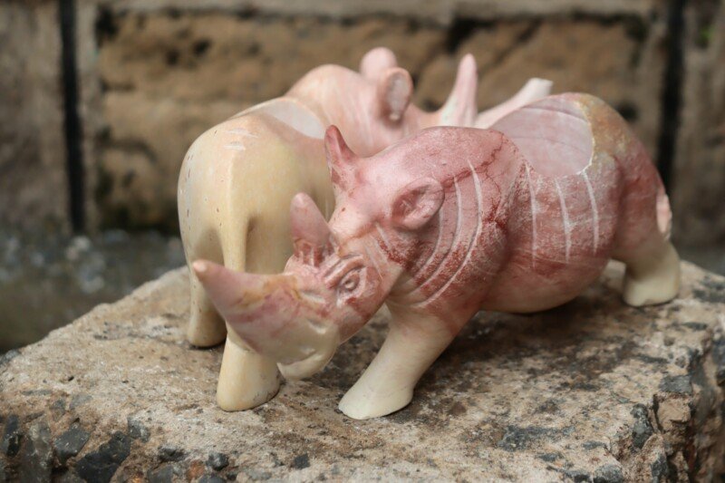 10-inch rhino soapstone candle holders