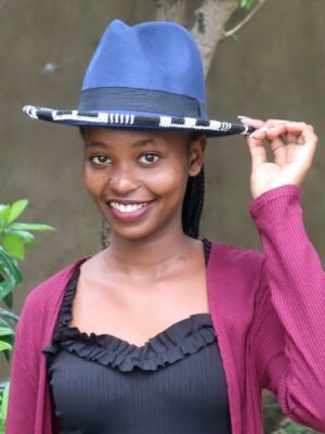 Stylish Blue Fedora Hat with Beads - Pinch Design Stylish Blue Fedora Hat with Beads - Pinch Design