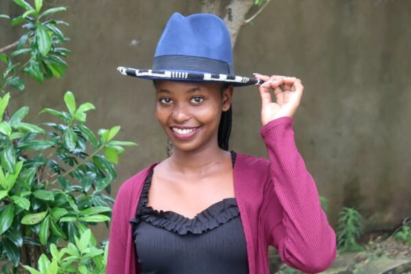 Stylish Blue Fedora Hat with Beads - Pinch Design Stylish Blue Fedora Hat with Beads - Pinch Design