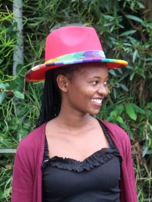 Chic Red Fedora Hat for Ladies with Beaded Band - Pinch Crown