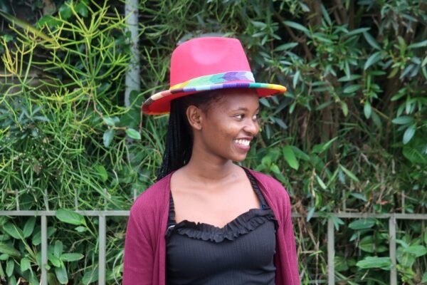 Chic Red Fedora Hat for Ladies with Beaded Band - Pinch Crown Chic Red Fedora Hat for Ladies with Beaded Band - Pinch Crown