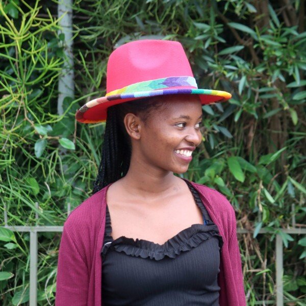 Chic Red Fedora Hat for Ladies with Beaded Band - Pinch Crown