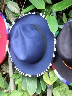 Set of Three Fedora Hats - Red, Black & Blue with Beads Set of Three Fedora Hats - Red, Black & Blue with Beads