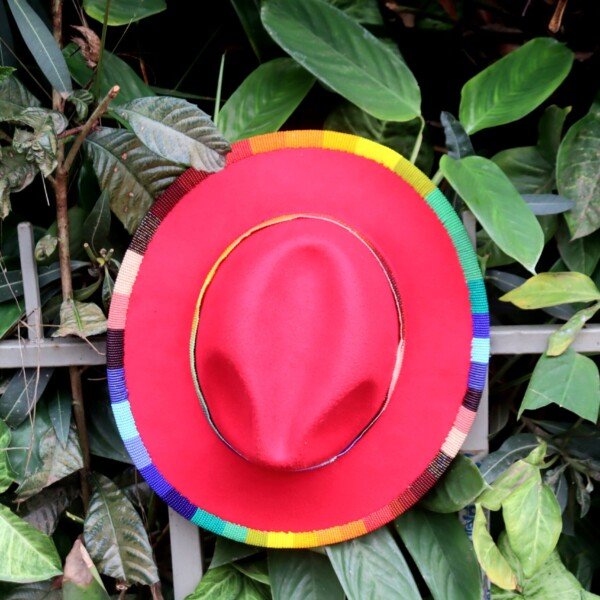 Chic Red Fedora Hat for Ladies with Beaded Band - Pinch Crown