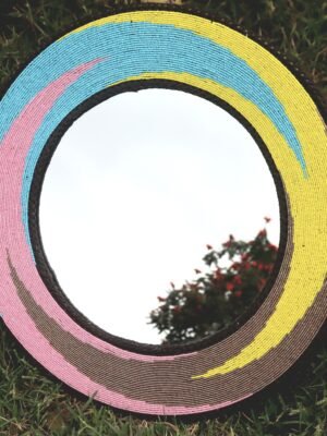 25-inch blue pink and yellow ocean wave beaded mirror 25-inch blue pink and yellow ocean wave beaded mirror