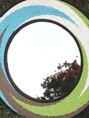 25-Inch blue, green and white ocean wave beaded mirror 25-Inch blue, green and white ocean wave beaded mirror