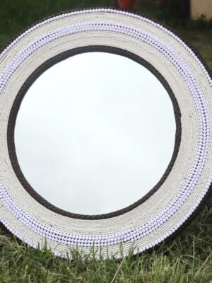 25-inch white Maasai beaded mirror with middle and outer black lining 25-inch white Maasai beaded mirror with middle and outer black lining