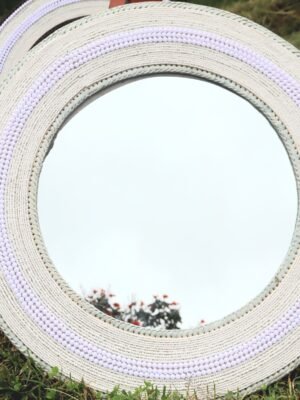 Elegant 25-Inch white Maasai beaded mirror