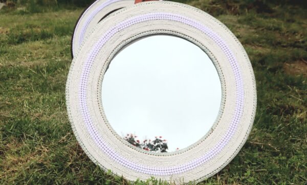 Elegant 25-Inch white Maasai beaded mirror Elegant 25-Inch white Maasai beaded mirror