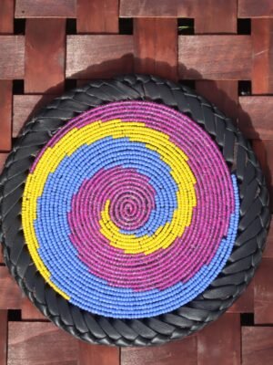 Purple, Blue & Yellow Radiance Beaded Coaster – African Artisan Craft Purple, Blue & Yellow Radiance Beaded Coaster – African Artisan Craft