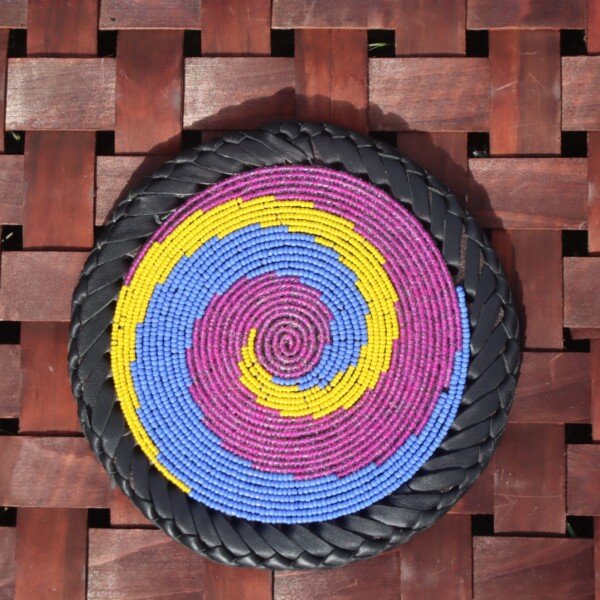 Purple, Blue & Yellow Radiance Beaded Coaster - African Artisan Craft